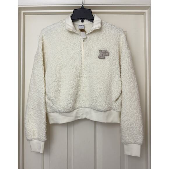 Victoria’s Secret PINK Cropped Sherpa Fleece 1/4 Zip Pullover Sweatshirt XS NWT - Picture 3 of 10